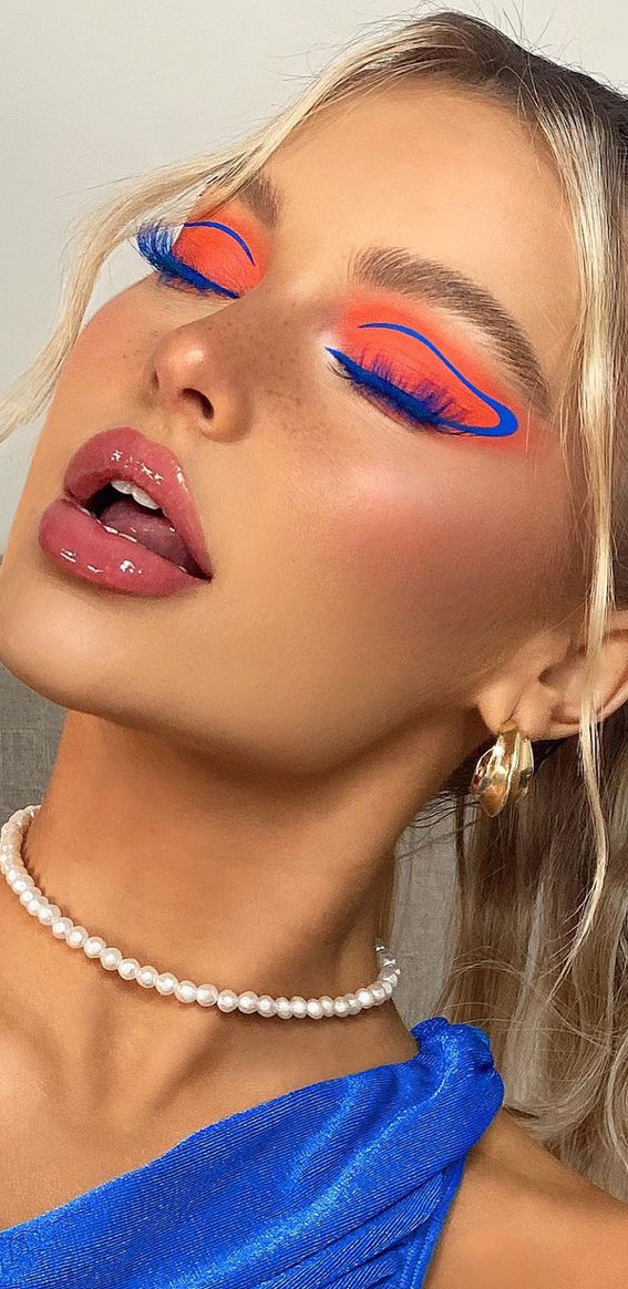 Latest Eye Makeup Trends You Should Try In 2021 : Cobalt Blue & Orange Eye Makeup