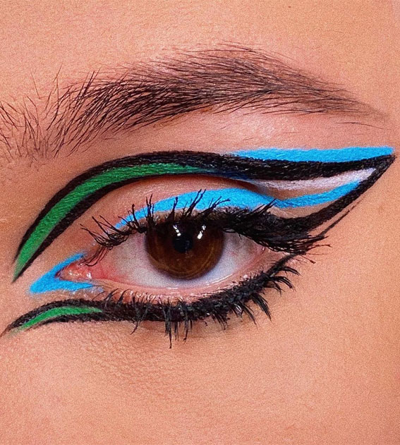 Latest Eye Makeup Trends You Should Try In 2021 : Black + Blue & Green Punk Grapic Look