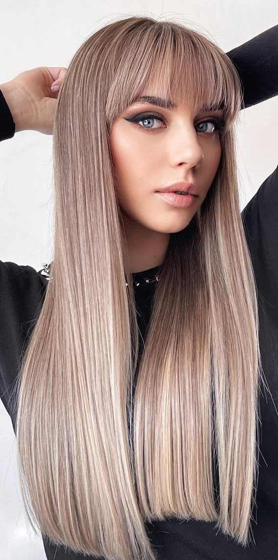 63 Charming hair colour ideas & hairstyles : blonde long hair with fringe
