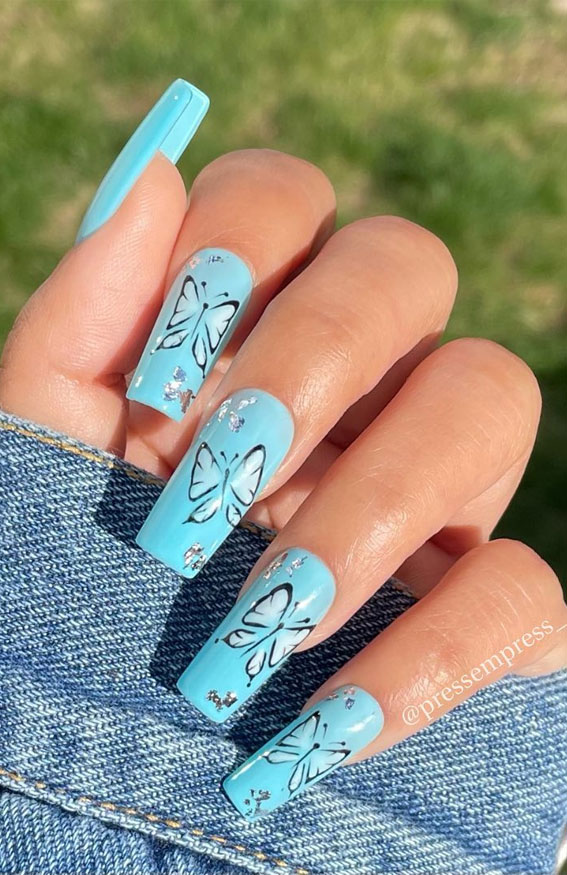 butterfly cute summer nail art designs, acrylic nail designs for summer, colorful nail colors, bright nail colors, summer nail art designs 2021, ombre nail colors, nail art designs 2021 #nailart #nailart2021