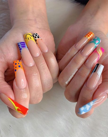 25 Cute Coloured French Tip Nail Ideas : Funky French Tips