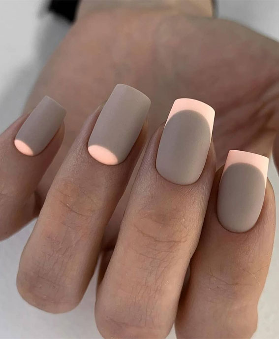 light peach grey nails, coloured tips nails, colored french tip acrylic nails, colored french tips acrylic, french manicure with color line different color french tip nails, french manicure 2021, french tips nails, french nail designs 2021, pink french tips