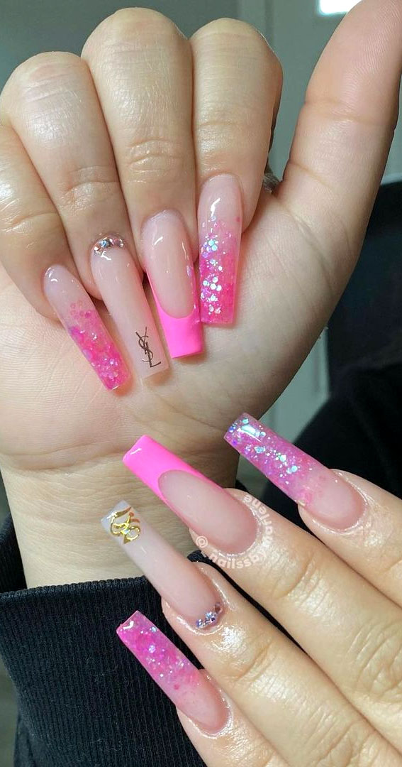 coloured tips nails, colored french tip acrylic nails, colored french tips acrylic, french manicure with color line different color french tip nails, french manicure 2021, french tips nails, french nail designs 2021, pink french tips
