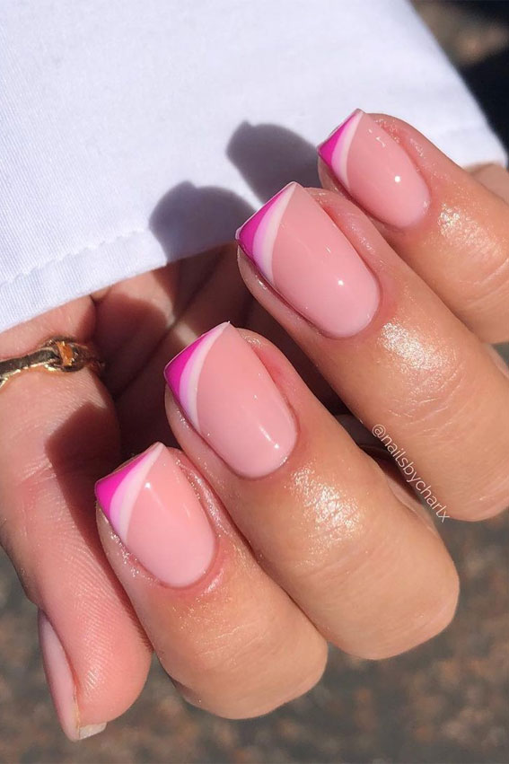 coloured tips nails, colored french tip acrylic nails, colored french tips acrylic, french manicure with color line different color french tip nails, french manicure 2021, french tips nails, french nail designs 2021, pink french tips