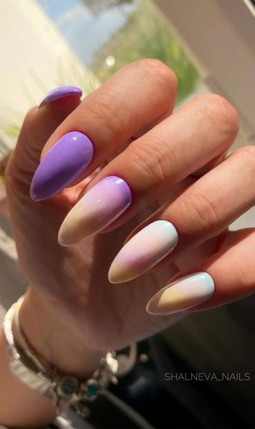 Summer nail art ideas to rock in 2021 : Purple and Tie Dye Nails
