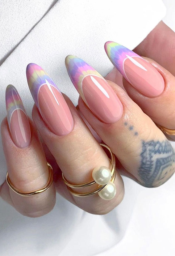 tie dye french tip nails, summer nail colors 2021, summer nails ideas, summer nails 2021, summer nail art, summer nail designs 2021, summer nails acrylic, summer nails colors, summer nail ideas 2021, bright summer nails 2021
