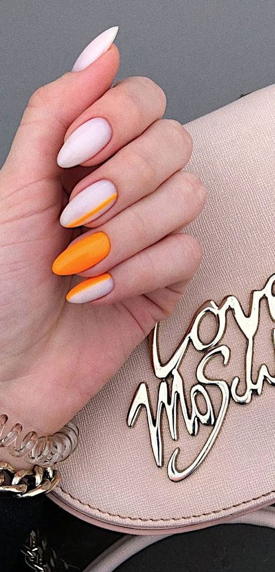 Gorgeous Nail Designs To Celebrate The Season Orange And White Nails