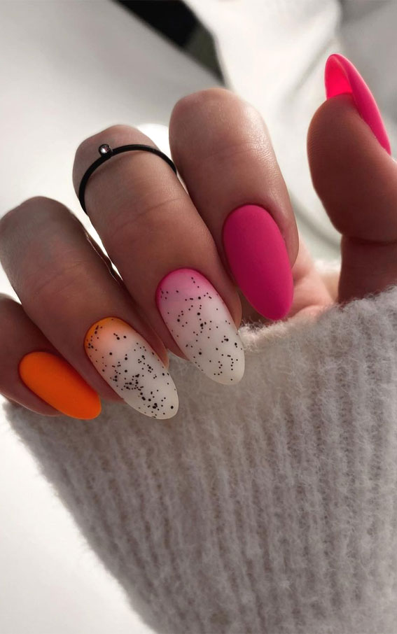 Gorgeous Nail Designs To Celebrate The Season Bright Pink Orange Nail Art Design