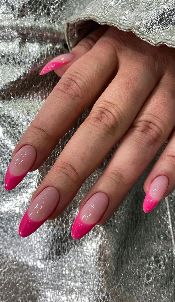 hot pink french tip nails, pink french tips, summer nail art designs, colorful nail colors, bright nail colors, summer nail art designs 2021, ombre nail colors, nail art designs 2021 #nailart #nailart2021