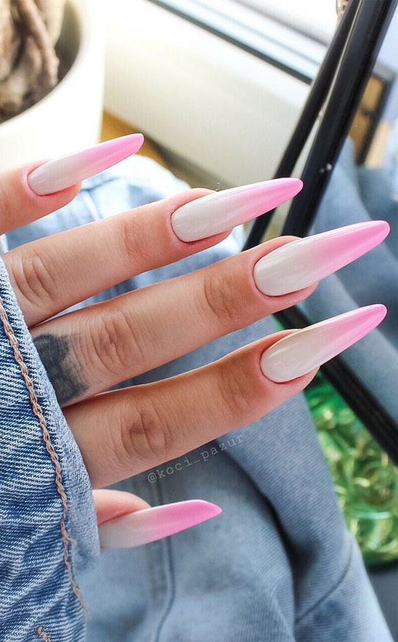 ombre pink summer nail art designs, colorful nail colors, bright nail colors, summer nail art designs 2021, ombre nail colors, nail art designs 2021 #nailart #nailart2021