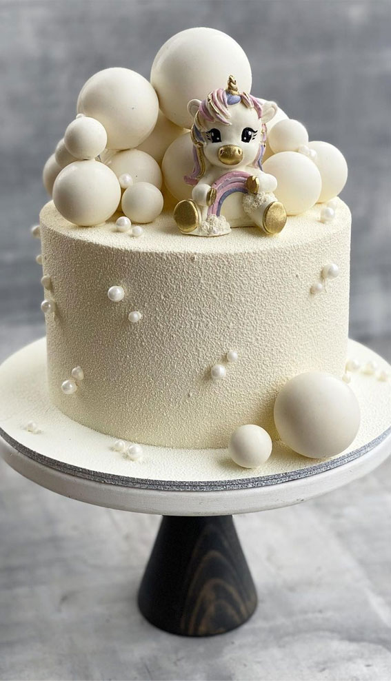 Cute Unicorn Cake Designs : White Cake with Unicorn & Spheres