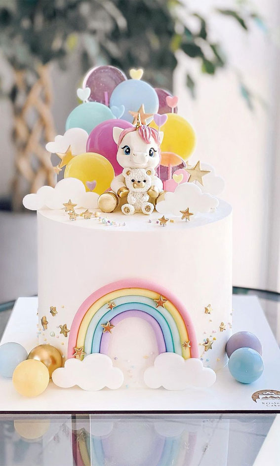 Cute Unicorn Cake Designs : White Cake with pastel rainbow