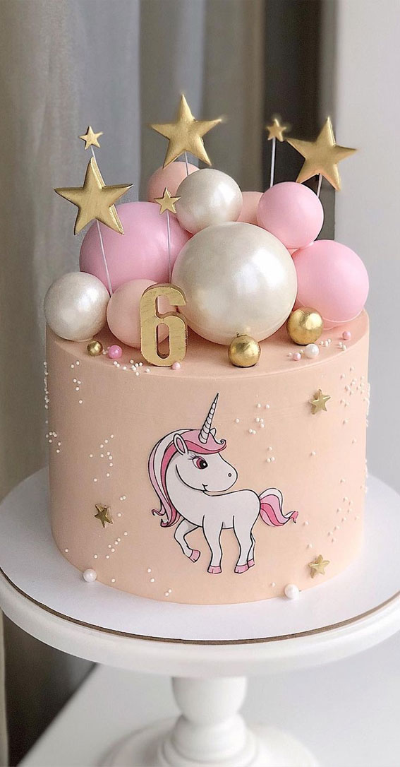 Cute Unicorn Cake Designs : Peach Cake Topped with Spheres & Stars