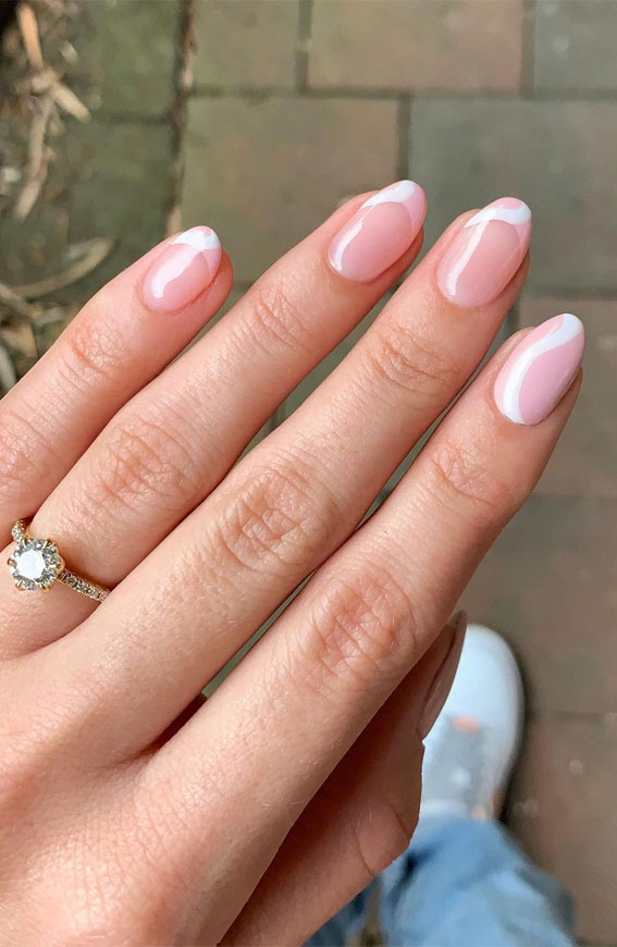 white tip abstract nails, abstract oval nails, pictures of oval shaped nails, oval nail ideas, abstract nail art designs, oval nail designs 2021, white abstract nails, minimal abstract nails