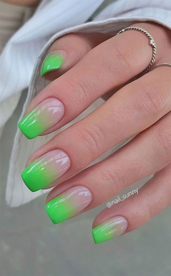 45+ Cute Summer Nails 2021 : Ombre Green French Tips