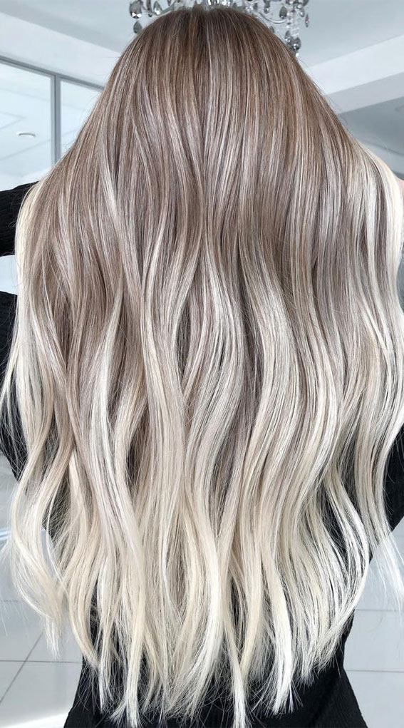 Cute Summer Hair Color Ideas 2021 : Ombre Cool Blonde Tone with Soft Waves