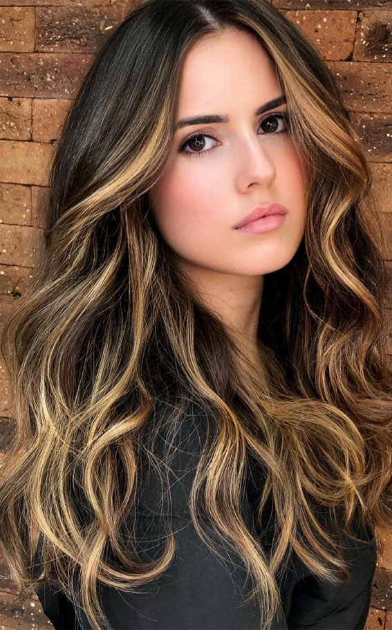 49 Gorgeous Blonde Highlights Ideas You Absolutely Have to Try : Dark Hair  with Honey Blonde highlights