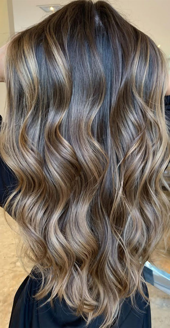 49 Gorgeous Blonde Highlights Ideas You Absolutely Have to Try : Dark Hair  with Hazelnut Highlights