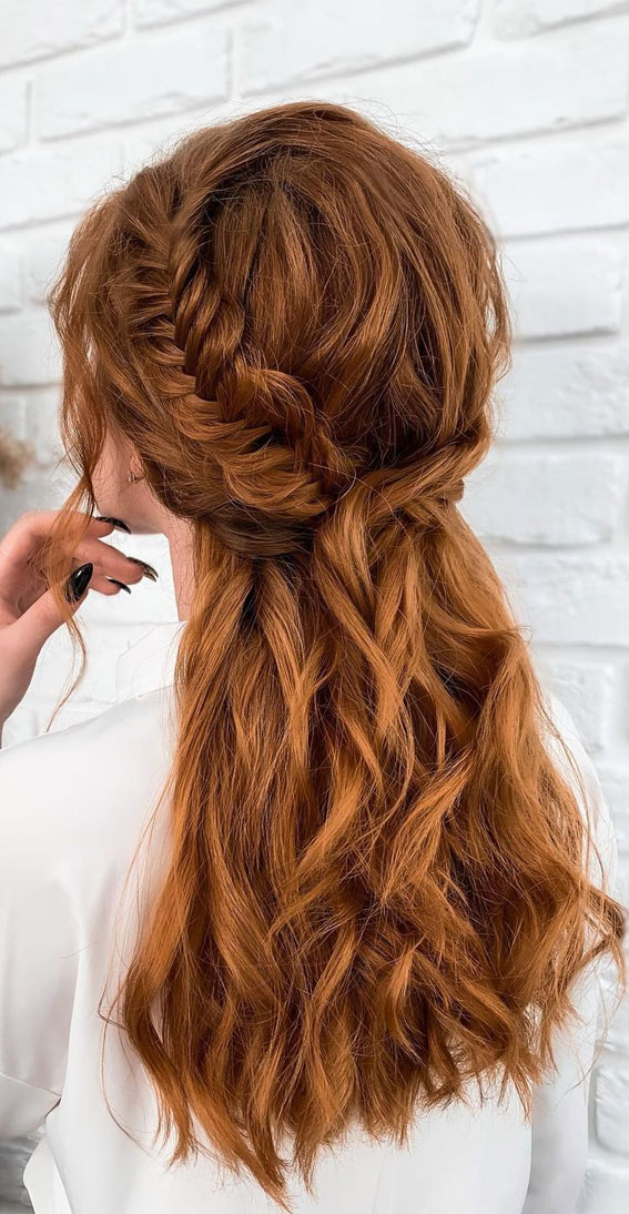 Half Up Half Down Hairstyles For Any Occasion : Fishtail crown braid half up