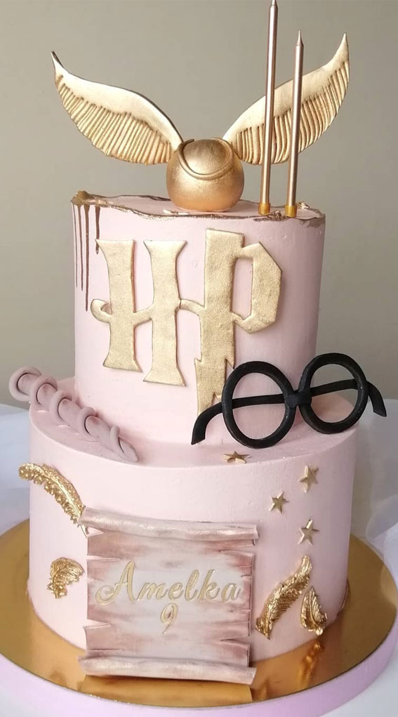 Harry Potter Cake Design Ideas : Gold & Soft Pink Two Tier Cake