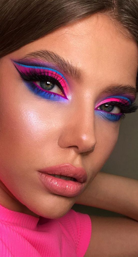 Creative Eye Makeup Art Ideas You Should Try Pretty Bright Pink And Blue Combo