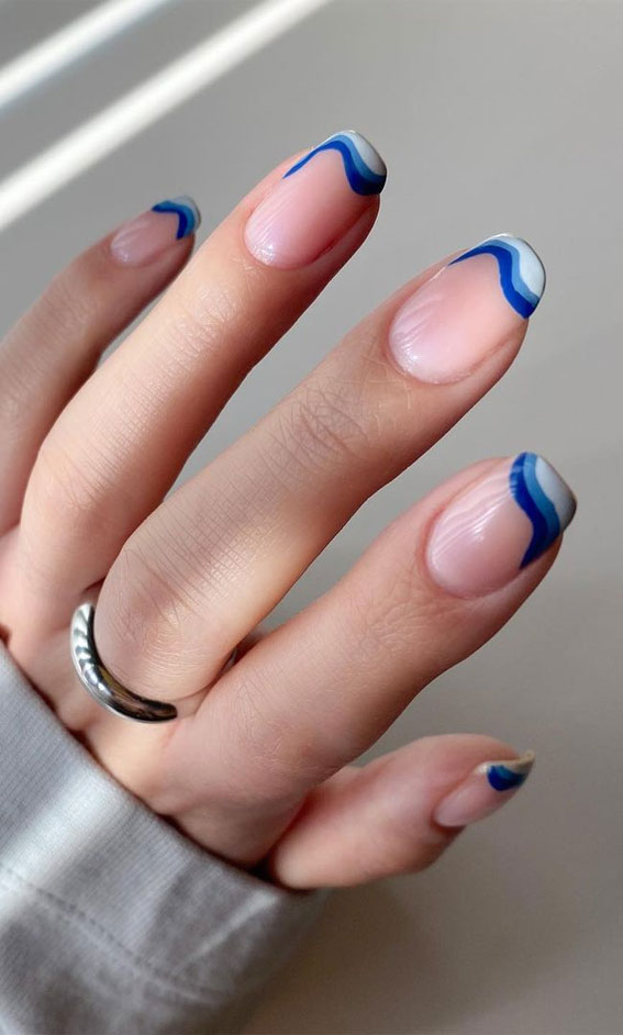 gradient blue nails, gradient blue french nails, modern french tip nails