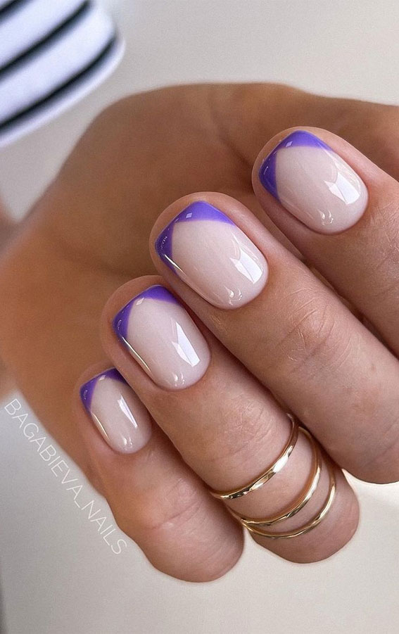 lavender french tip nails, minimalist nail art designs, french tip nails, simple modern french nails, colored french nails #summernails #frenchnails