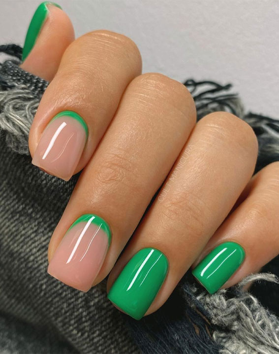 nude and green nails, green nail art designs, nude and green nails, square nails, square nail art designs, summer nail art designs 2021