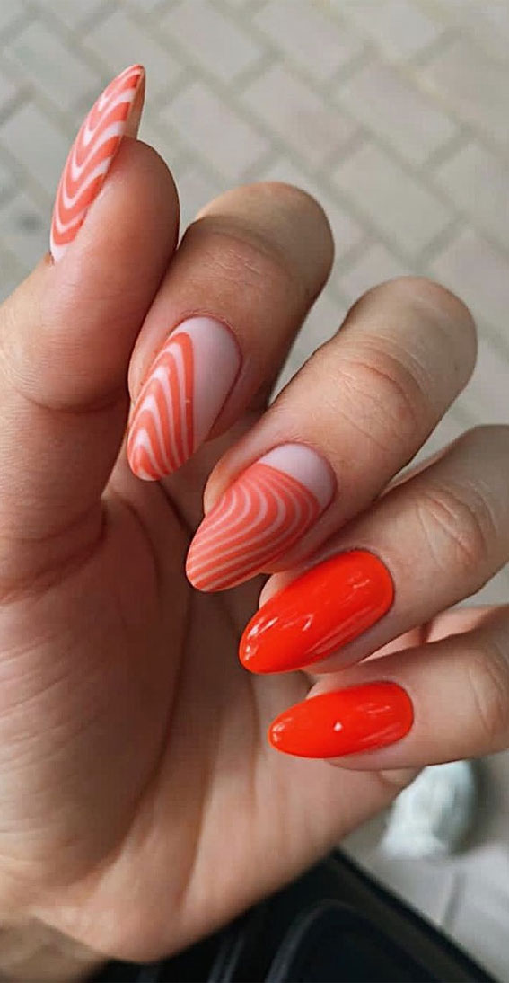 swirl orange nails, nail art designs, swirl orange nails, nail art designs, nail art designs 2021, retro nail art designs