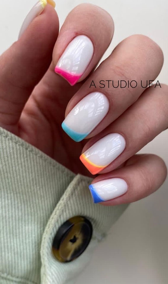 45+ Cute Summer Nails 2021 : Different color French tip nails
