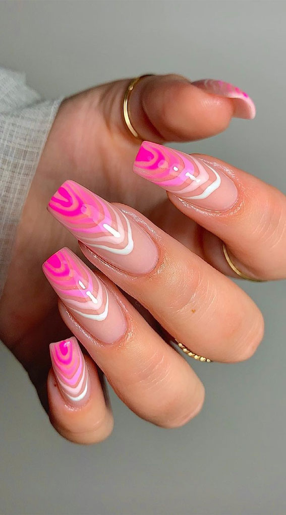 ombre swirl nails, swirl tips nails, swirl tip nails, 90s nail art designs, summer nails, ombre pink nails, pink ombre layered nails