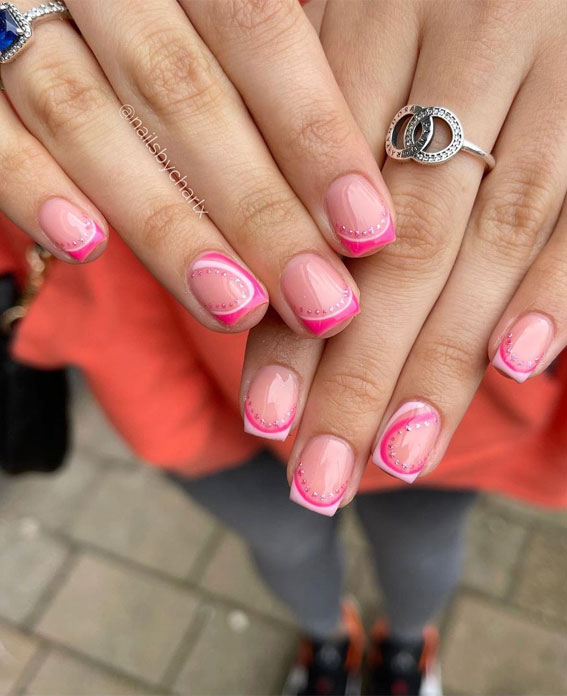 pink french tips, pink tip nails, pink french tip nail art, short nail art designs, aesthetic nails designs, aesthetic nails designs 2021