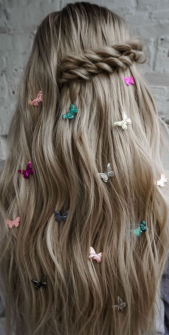 24+ Braid Hairstyles That Really Jazz Up Your Hair : Side Braid Hair Down & Butterfly