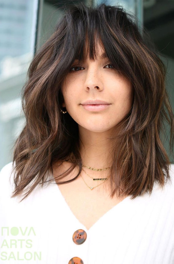 20 Mid length hairstyles With fringe and layers : Mid length layered haircut  with bangs