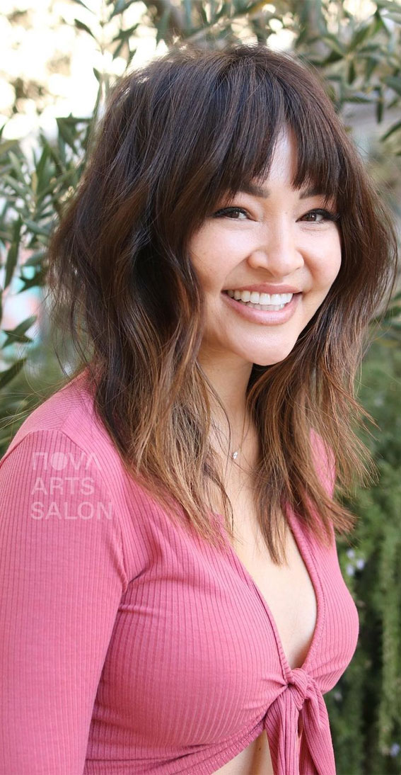 20 Mid length hairstyles With fringe and layers : Sun Kissed With Fringe