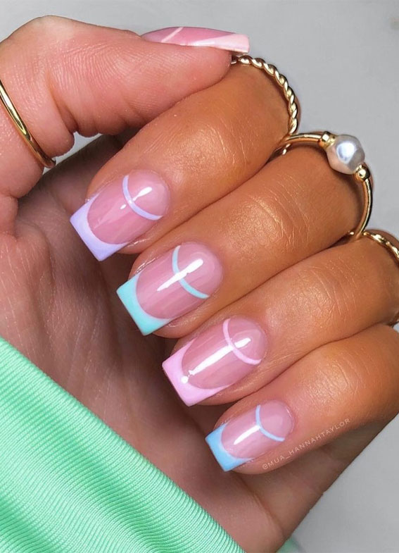 27+ French Manicure with Color Line : Blue and Pink Tips