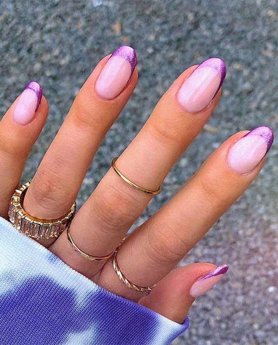 27+ French Manicure with Color Line : Purple Chrome Tips