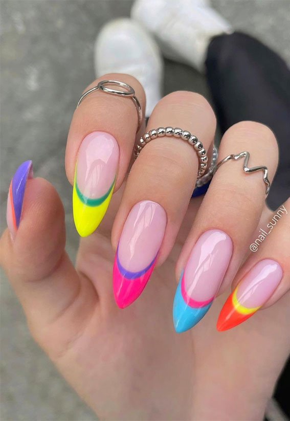 french tip nails design, french tip nails 2021, french tip nails, french tip nails coffin, french tip nails designs, french tip nails long, colored french tip nails, colored french tip acrylic nails, french manicure with color line, color french tips almond