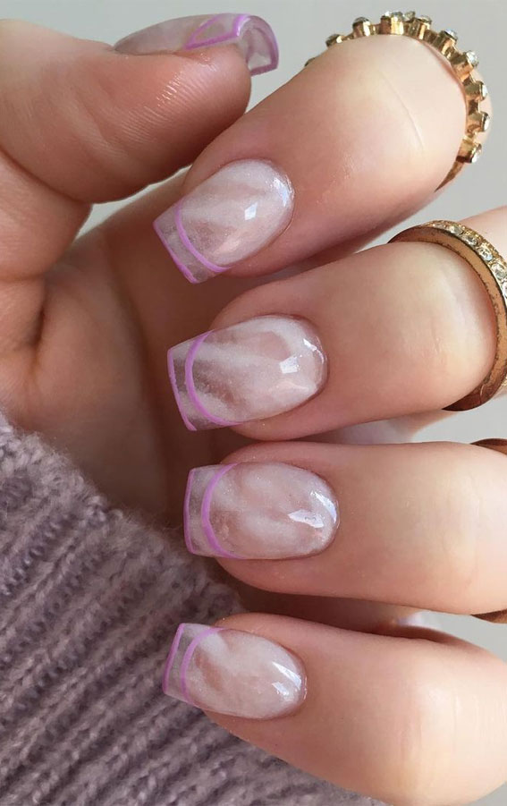 27+ French Manicure with Color Line : Sheer Marble Nails