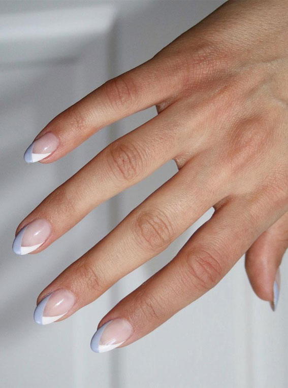 27+ French Manicure with Color Line : Light Blue & White Tips