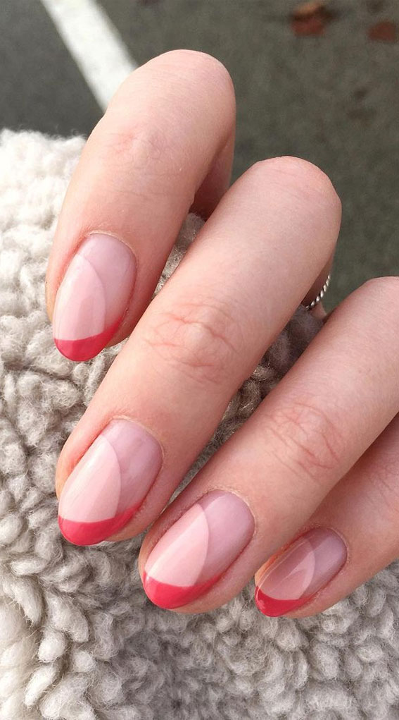 27+ French Manicure with Color Line : Pink & Red Tips