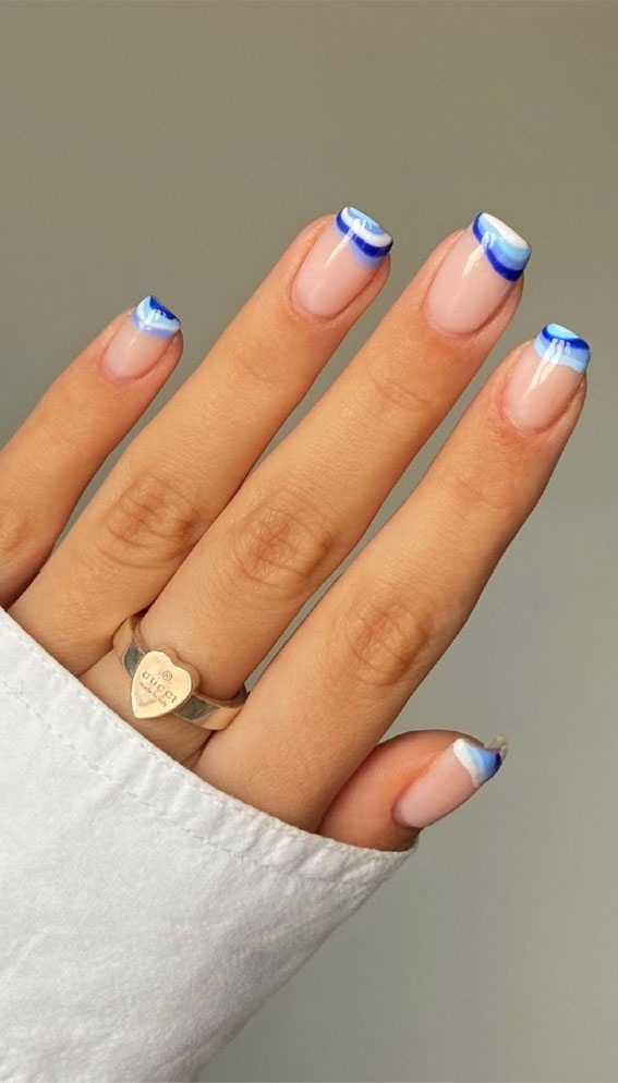 27 French Manicure With Color Line Ombre Blue Wave