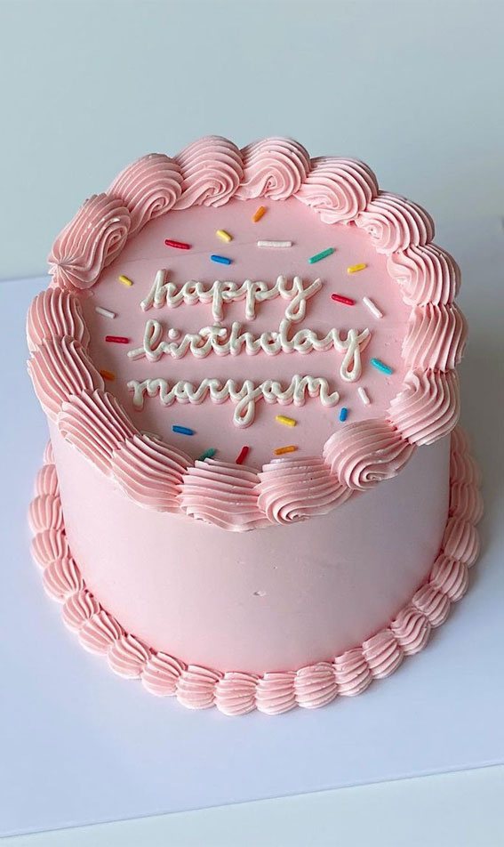 pink buttercream cake, simple pink cake, simple birthday cake