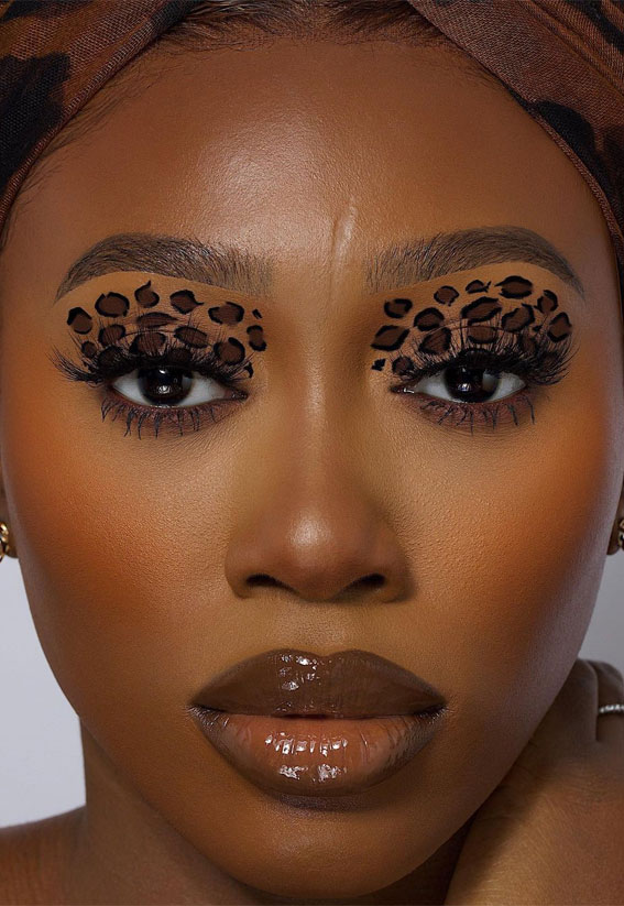 leopard eye makeup look, glam makeup look, cool makeup look, makeup for dark skin