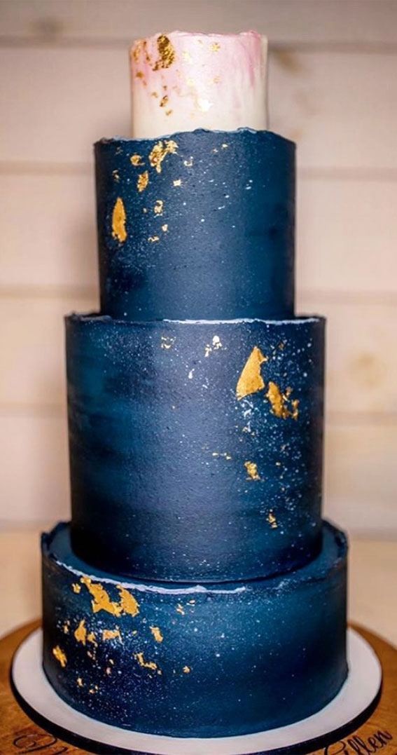 34 Creative Wedding Cakes That Are So Pretty : Dark Blue Wedding Cake