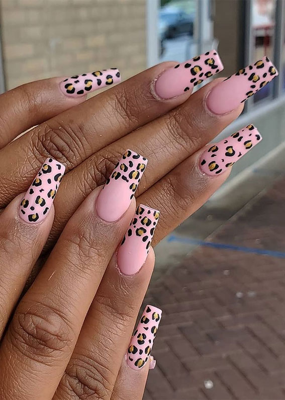 pink cheetah nails, pink leopard print nails