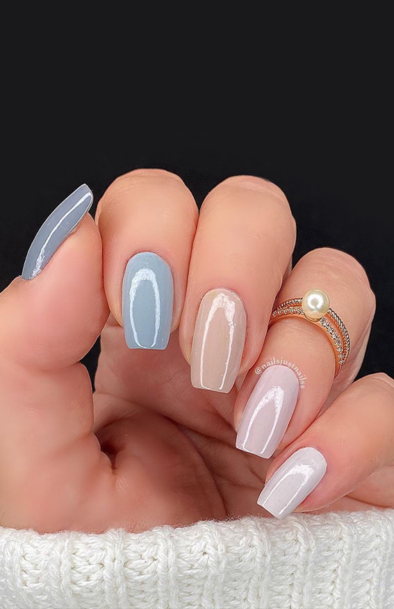 30 Cute Fall 2021 Nail Trends to Inspire You : Nude to Blue Grey Ombre Nails