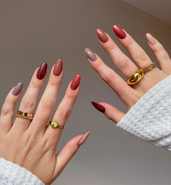 30 Cute Fall 2021 Nail Trends to Inspire You : Shades of Autumn Color Nails