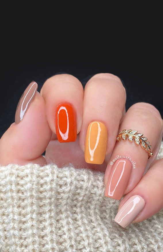 mix and match fall nails, short nails, nail polish colors, autumn nails 2021, fall nail polish colors 2021, nail color trends 2021, popular nail colors 2021,  2021 nail colors by month, trending nail colors 2021