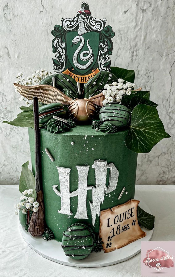 30+ Cute Harry Potter Cake Designs : Green Slytherin Harry Potter Birthday Cake